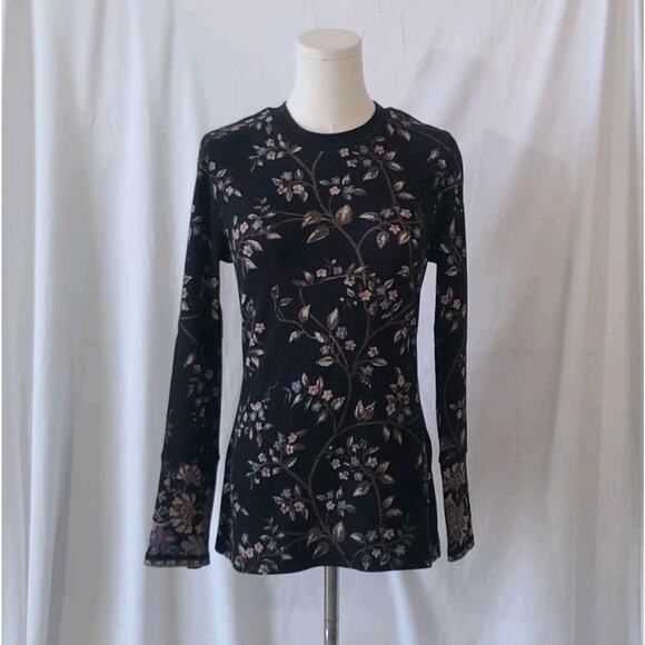 Sold! Sundance Womens Designer Black Floral Thermal Long Sleeve Tee Top Small - Picture 1 of 5